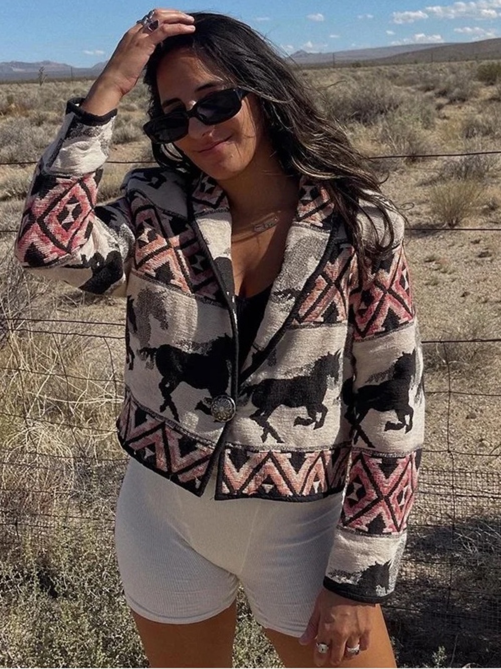 Vintage New Identity Horses Cotton Tapestry Western Cropped Jacket